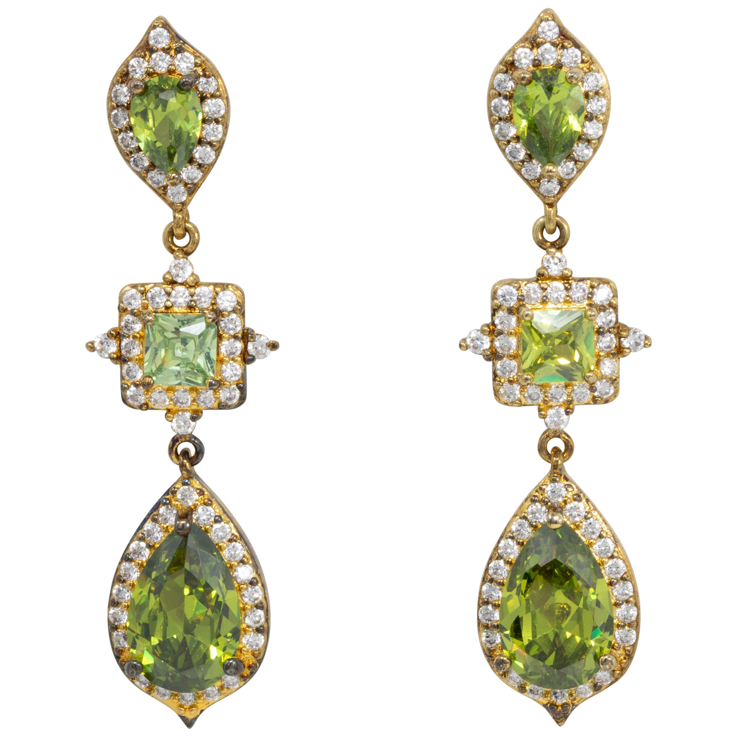 Kenneth Jay Lane Gold Peridot Cubic Zirconia Drop Dangle Earrings