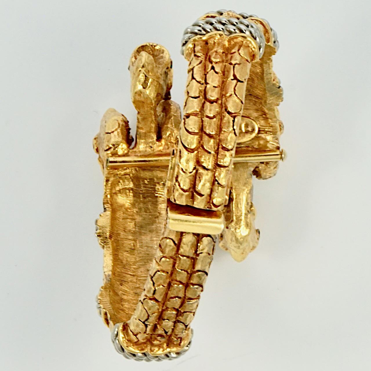 Kenneth Jay Lane Gold Plated and Silver Plated Dragon Bracelet circa 1960s In Good Condition In London, GB