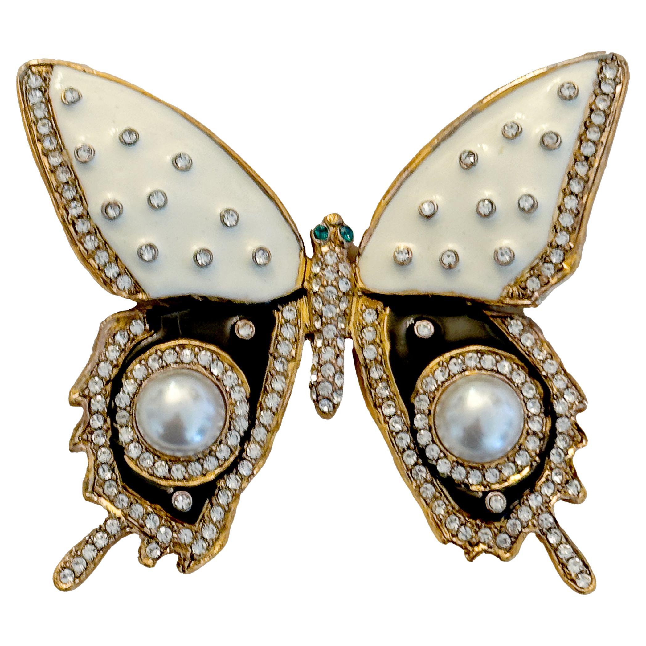 Kenneth Jay Lane Vergoldete Emaille Swarovski Kristall Schmetterling Brosche