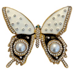 Kenneth Jay Lane Gold Plated Enamel Swarovski Crystal Butterfly Pin Brooch Two