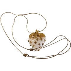 Kenneth Jay Lane Gold Studded Strawberry Pendant Long Necklace, Contemporary