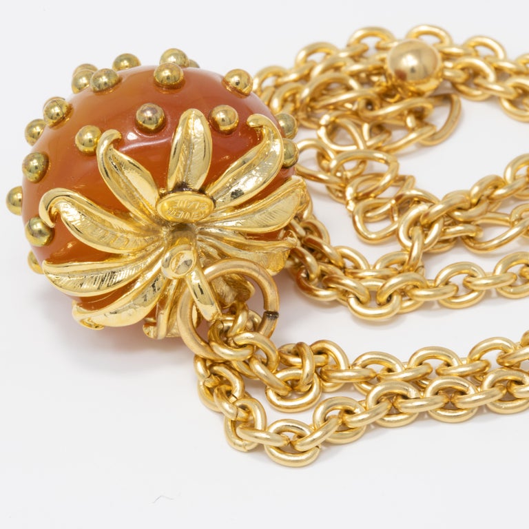 Kenneth Jay Lane Gold Studded Strawberry Pendant Long Necklace, Contemporary In New Condition For Sale In Milford, DE