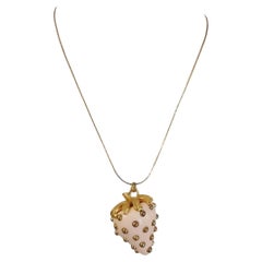 Kenneth Jay Lane Gold Studded Strawberry Pendant Long Necklace, Contemporary