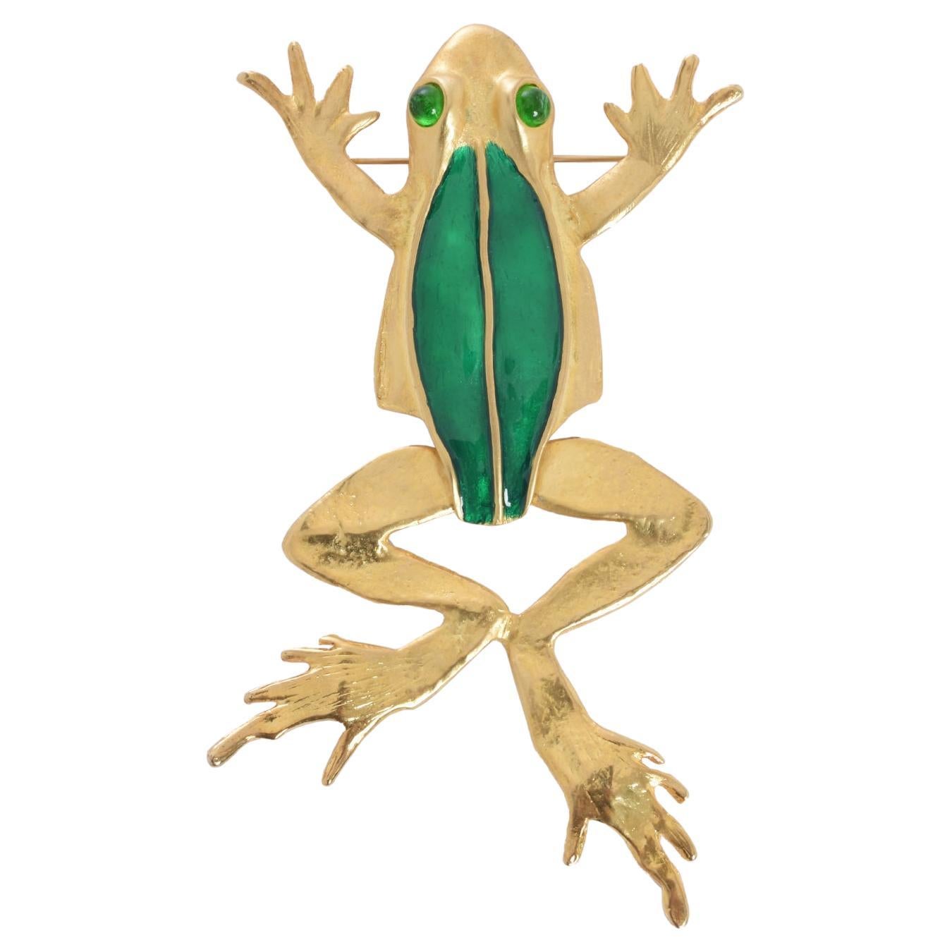 Kenneth Jay Lane Golden Frog Brooch For Sale