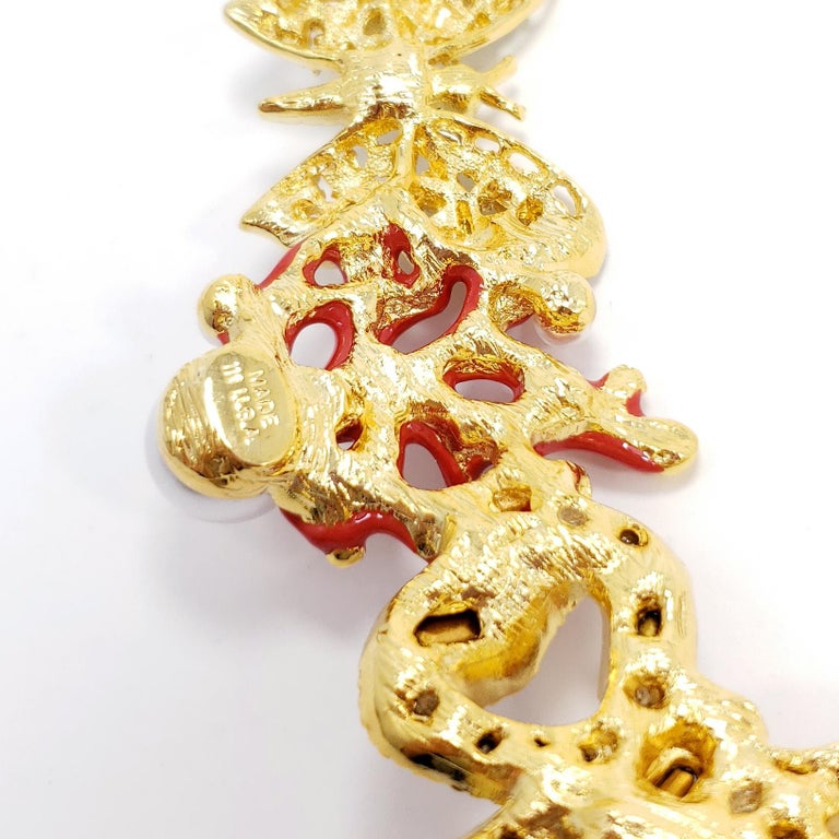 Women's Kenneth Jay Lane Golden Kaleidoscope Collar Necklace, Enamel and Crystal Motifs For Sale