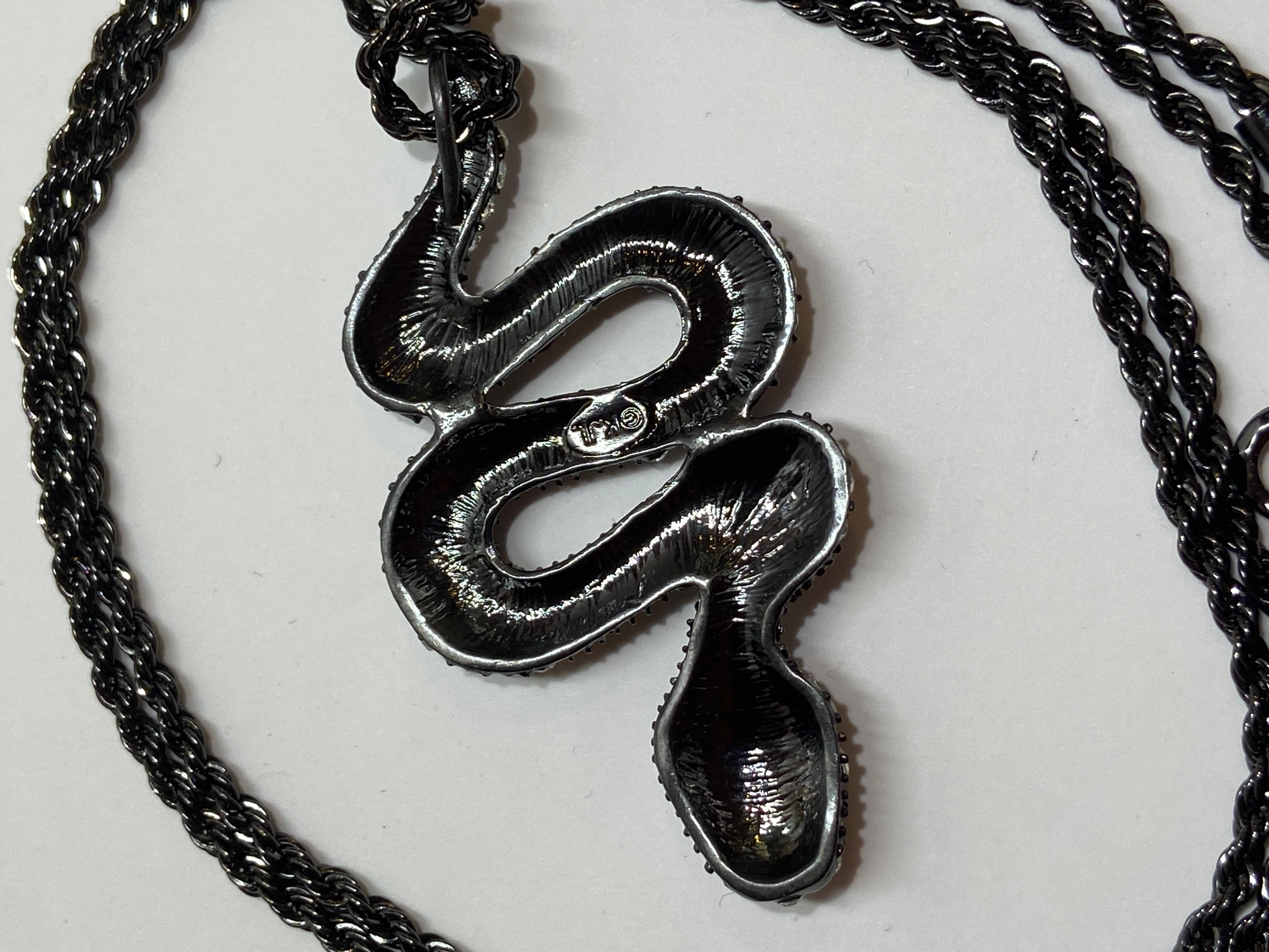 Kenneth Jay Lane Gothic Studded 'Snake' Pendant with Gothic Rope-Chain Necklace For Sale 3