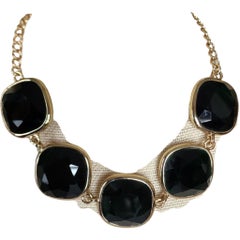 Kenneth Jay Lane Green Cushion-Cut Glass Link Necklace in Gold-Tone