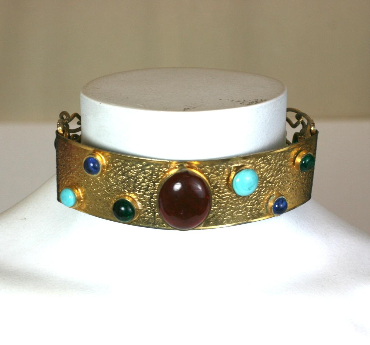 Kenneth Jay Lane Gripoix Collar from the 1960's. Unsigned KJL but manufactured by Gripoix for Kenneth Jay Lane in the Byzantine style with large jeweled cabochons. 12