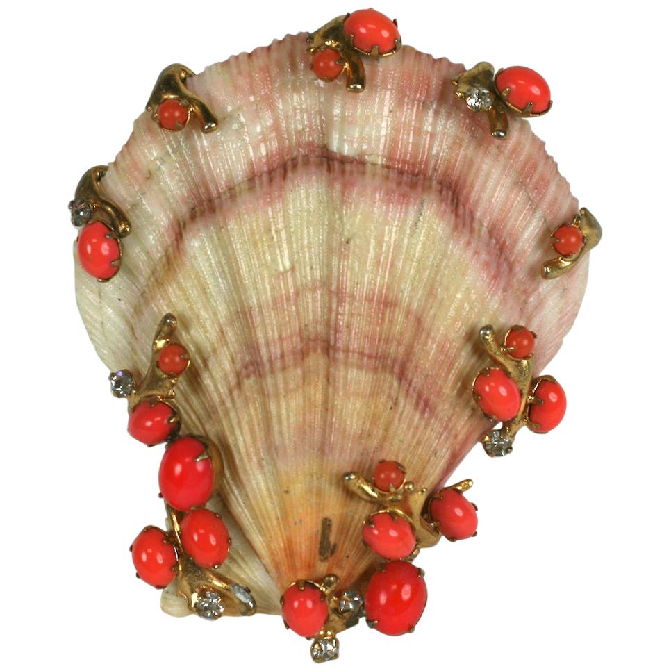 Kenneth Jay Lane Jeweled Shell Brooch For Sale