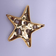 Kenneth Jay Lane Jeweled Star in Gold, Pin Brooch, Clear Crystals
