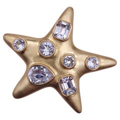 Kenneth Jay Lane Jeweled Star in Gold, Pin Brooch, Clear Crystals