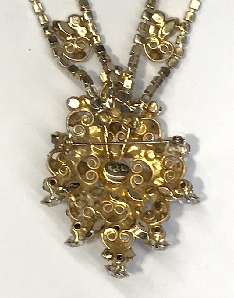 Kenneth Jay Lane, K.J.L., 1970s Rhinestone Pin and Pendant Necklace 7