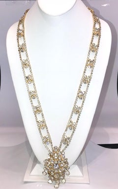 Kenneth Jay Lane, K.J.L., 1970s Rhinestone Pin and Pendant Necklace