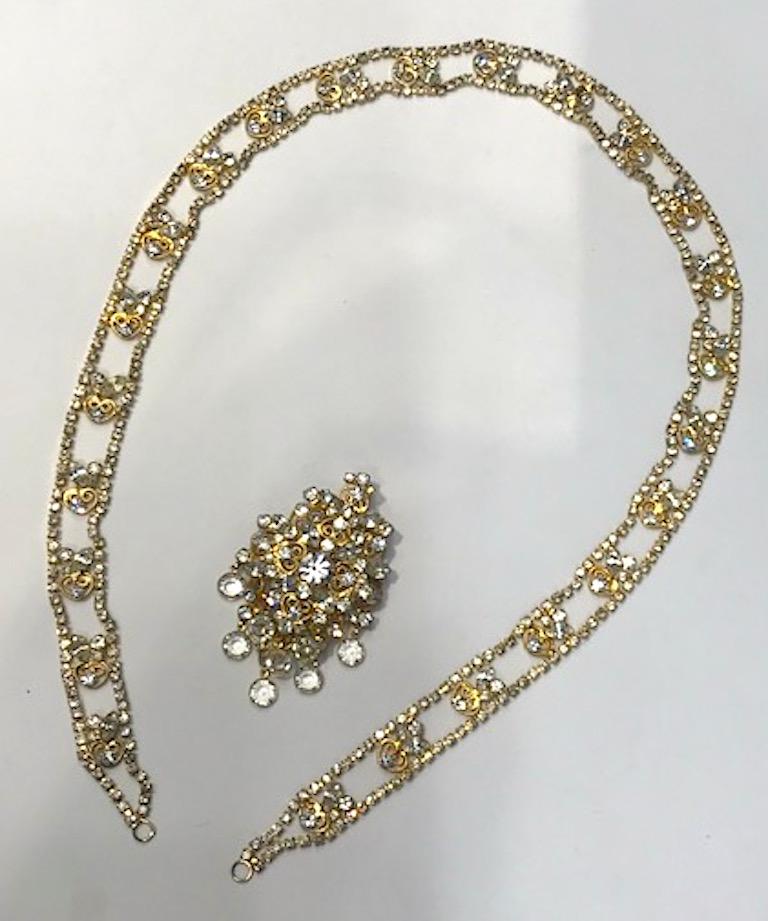 Kenneth Jay Lane, K.J.L., 1970s Rhinestone Pin and Pendant Necklace In Good Condition In New York, NY