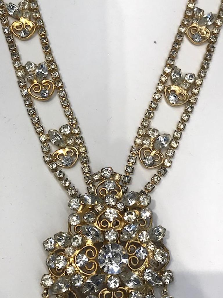 Kenneth Jay Lane, K.J.L., 1970s Rhinestone Pin and Pendant Necklace 2