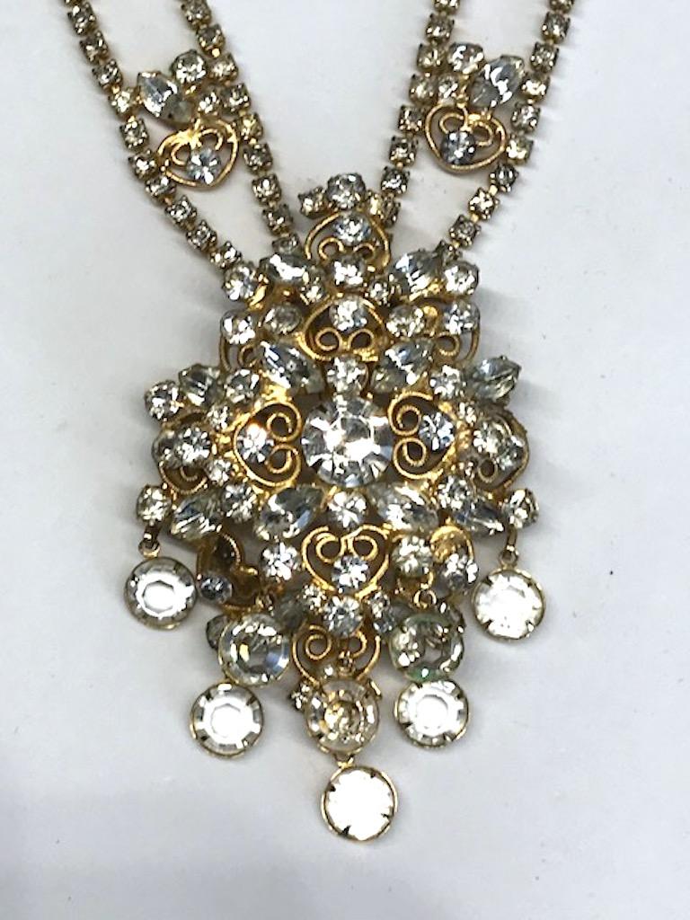 Kenneth Jay Lane, K.J.L., 1970s Rhinestone Pin and Pendant Necklace 4