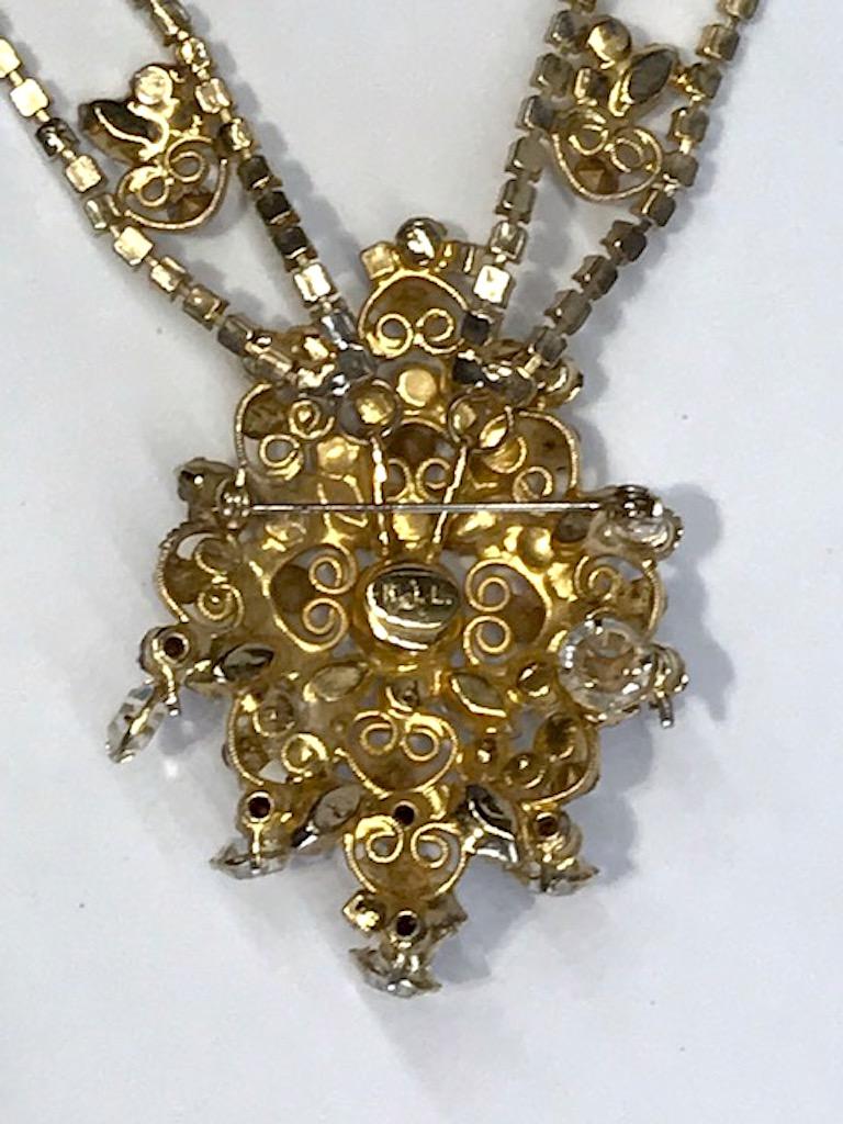 Kenneth Jay Lane, K.J.L., 1970s Rhinestone Pin and Pendant Necklace 5