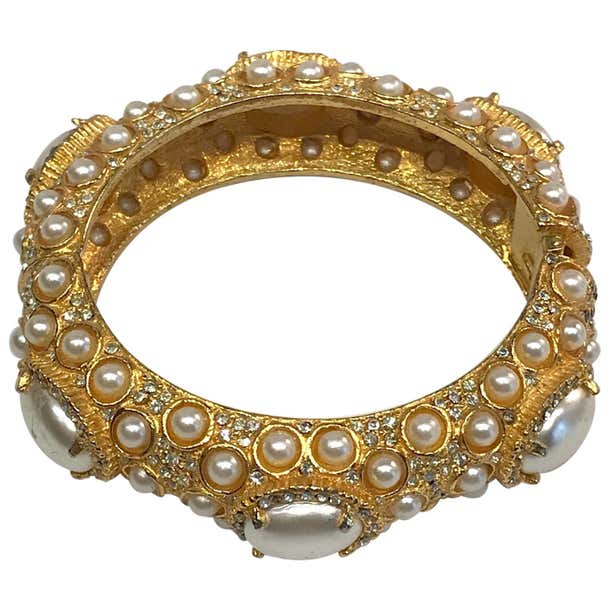 Kenneth Jay Lane, KJL 1980s GRaxe Collection Pearl Cabochon Bracelet at ...
