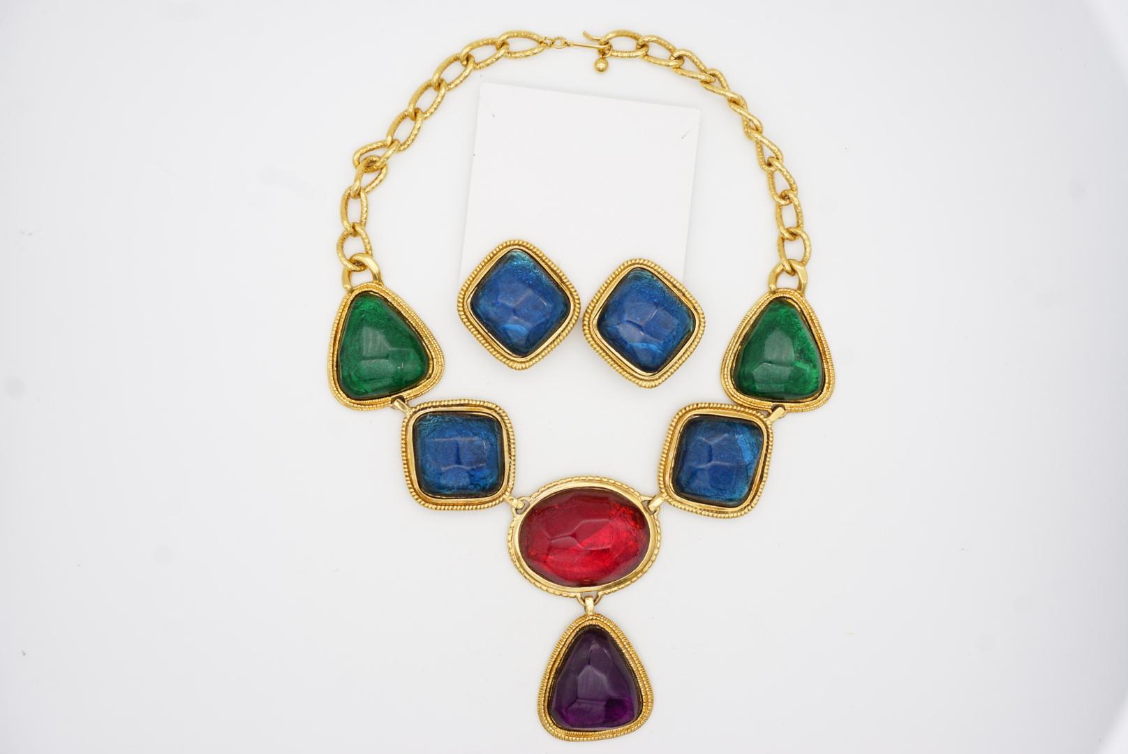 Kenneth Jay Lane KJL Avon Gripoix Cabochons Emerald Sapphire Ruby Amethyst Set For Sale 3