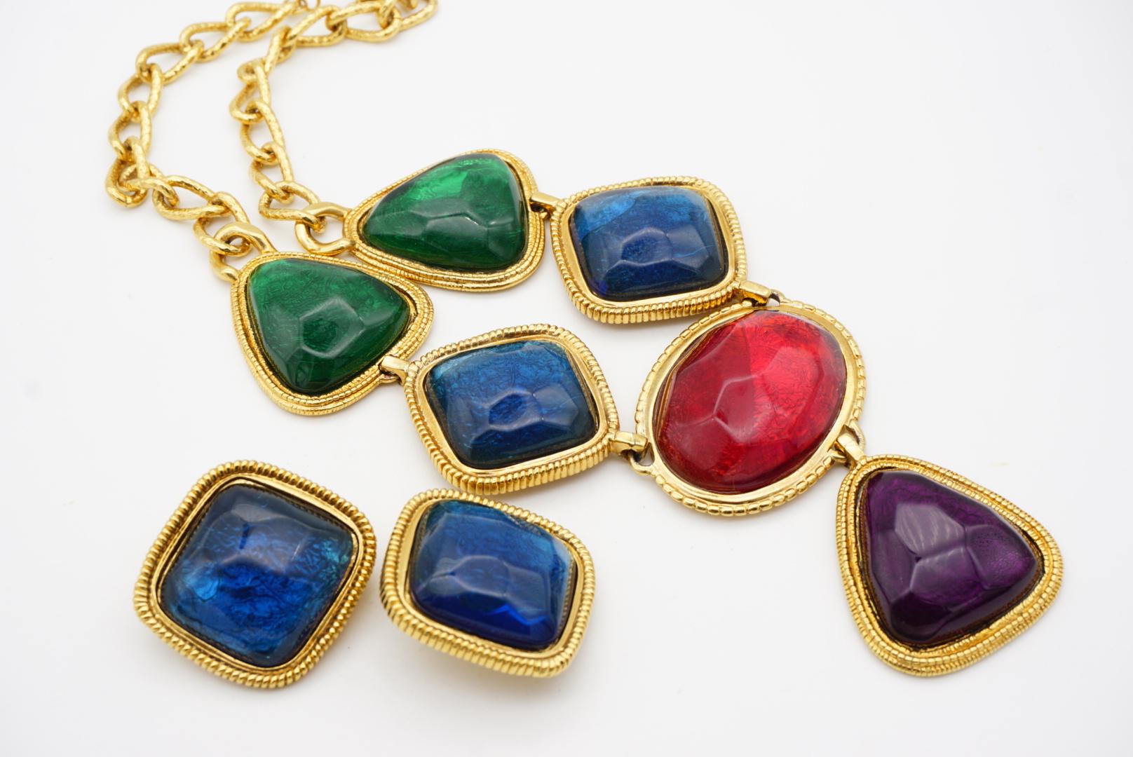 Kenneth Jay Lane KJL Avon Gripoix Cabochons Emerald Sapphire Ruby Amethyst Set For Sale 5