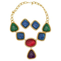 Kenneth Jay Lane KJL Avon Gripoix Cabochons Emerald Sapphire Ruby Amethyst Set