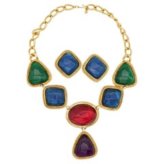 Kenneth Jay Lane KJL Avon Gripoix Cabochons Emerald Sapphire Ruby Amethyst Set