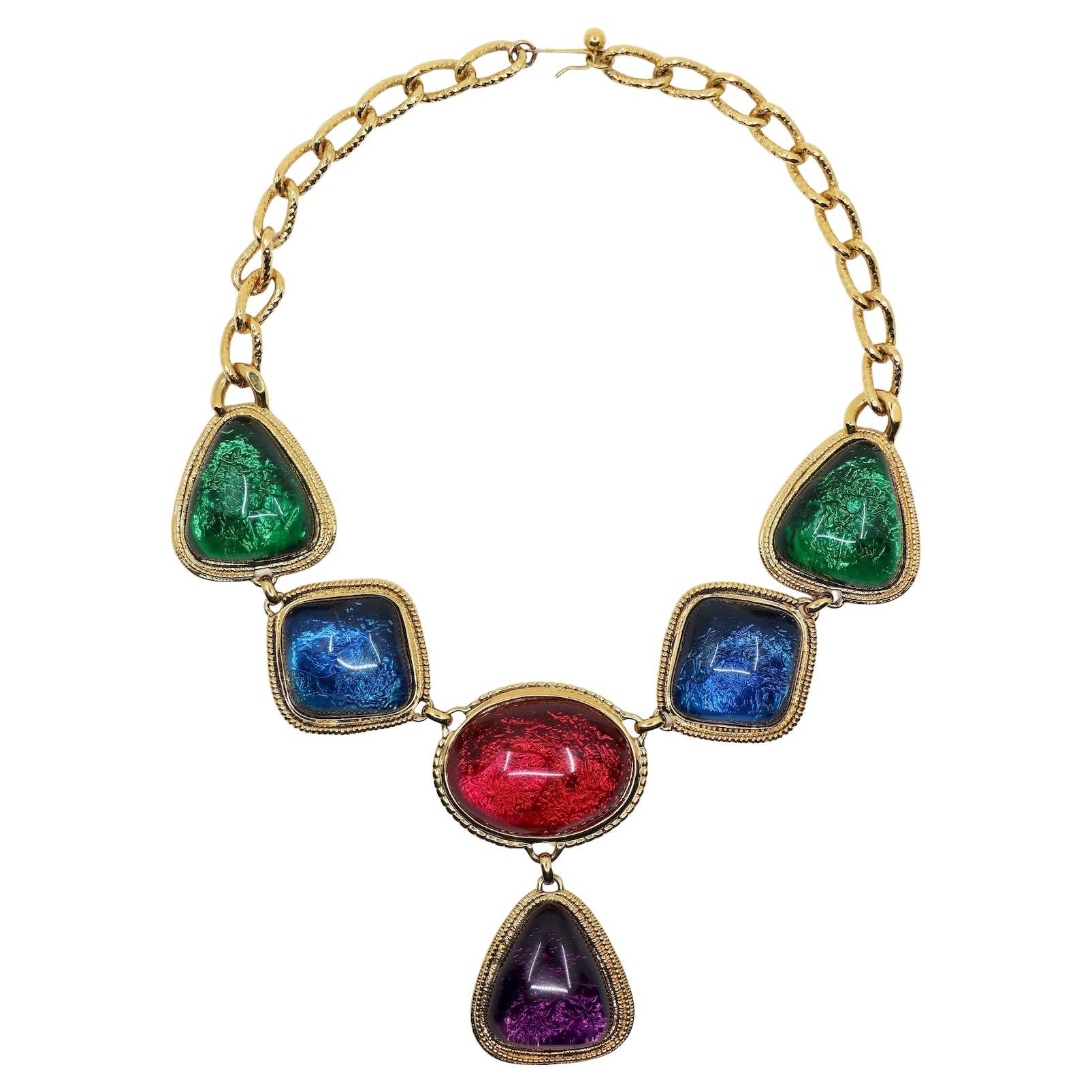 Kenneth Jay Lane KJL Avon Gripoix Cabochons Necklace For Sale at 1stDibs