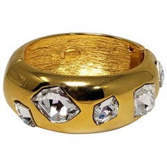 Kenneth Jay Lane KJL Chunky Gold Bangle Bracelet with Oversized Clear Crystals