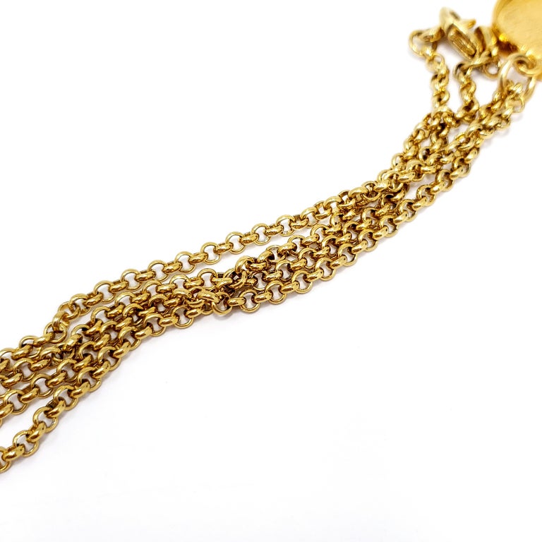 Kenneth Jay Lane KJL Coral Gold Bezel Pendant Gold Link Chain Necklace For Sale 1