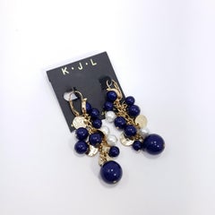 Kenneth Jay Lane KJL Dangling Cluster Faux Lapis Lazuli and Pearl Bead Earrings