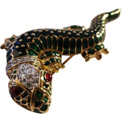 Kenneth Jay Lane (KJL) designer piece Green Enamel Lizard Brooch