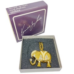 KENNETH JAY LANE KJL for AVON royal enamel rhinestone elephant necklace brooch