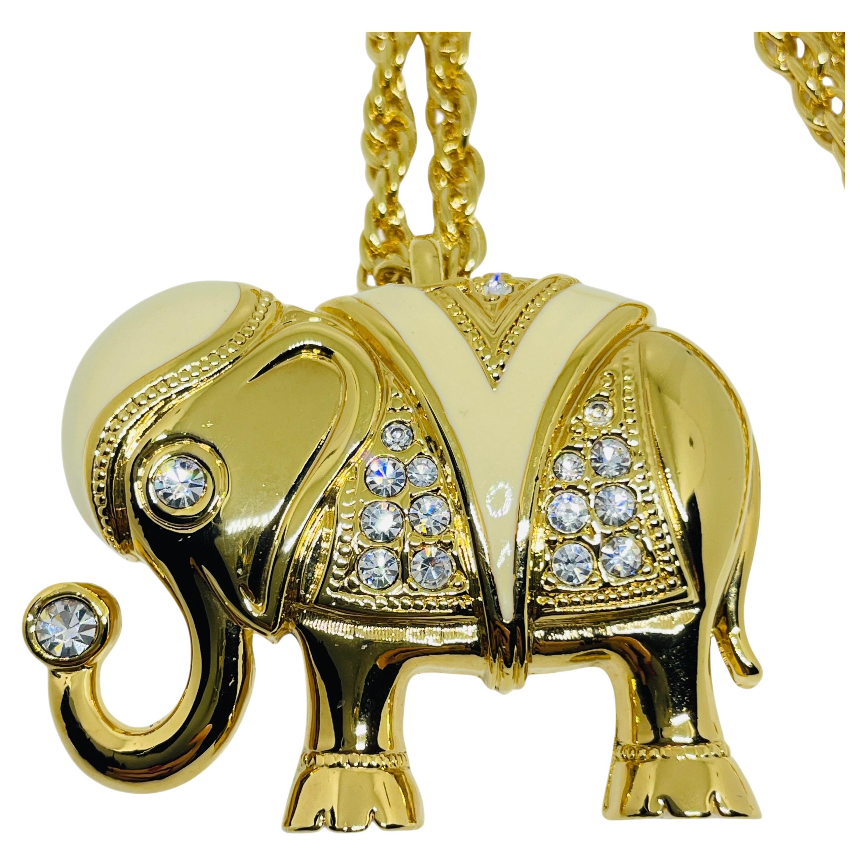 KENNETH JAY LANE KJL for AVON royal enamel rhinestone elephant necklace brooch For Sale