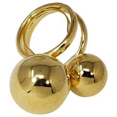 Kenneth Jay Lane KJL Gold Chucky Ball Double Cocktail Statement Ring