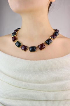 Kenneth Jay Lane K.J.L Gold Tone Muti-Color Gripoix Necklace