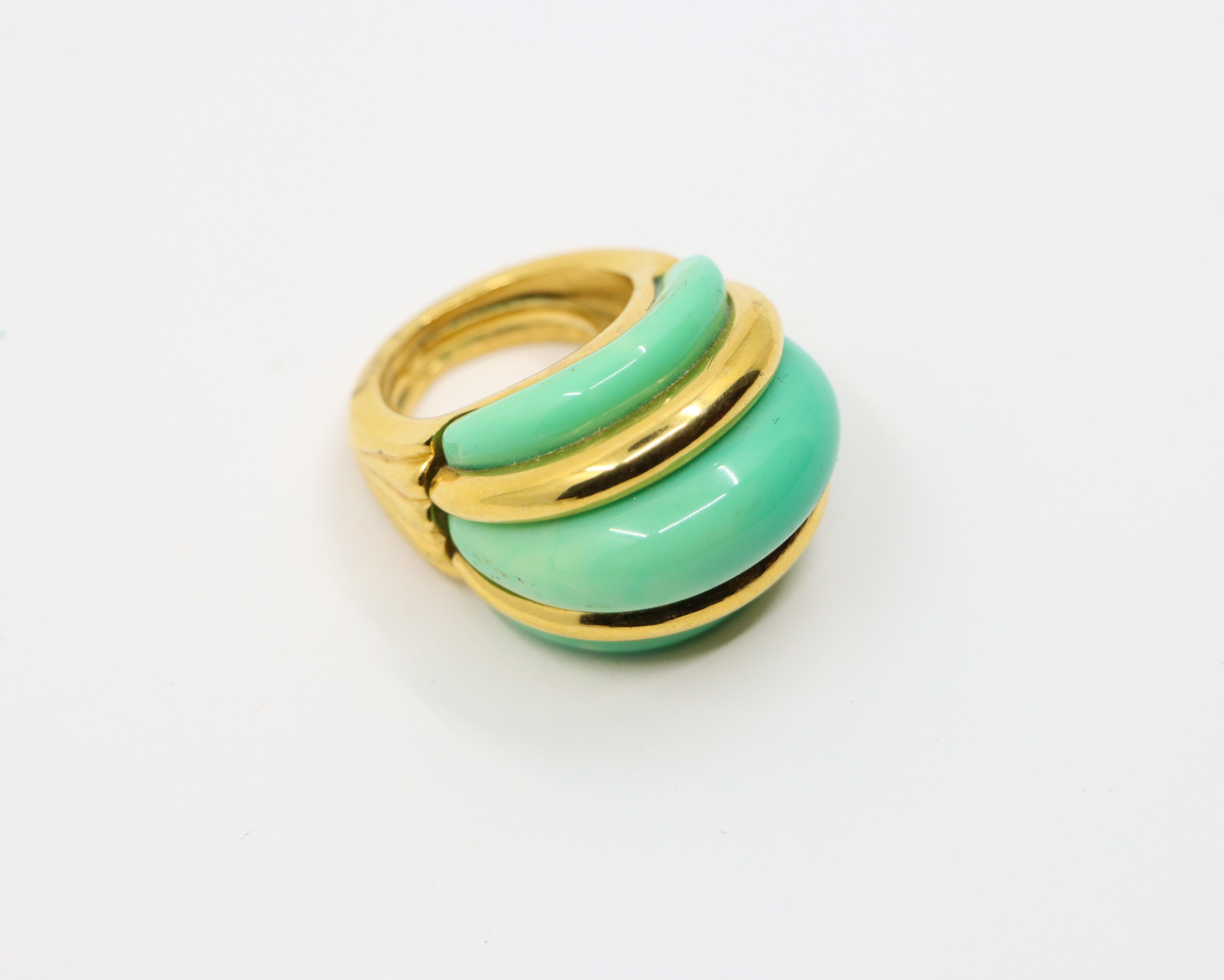 Women's or Men's Kenneth Jay Lane KJL Gold Tone Turquoise-Like Resin Ring For Sale