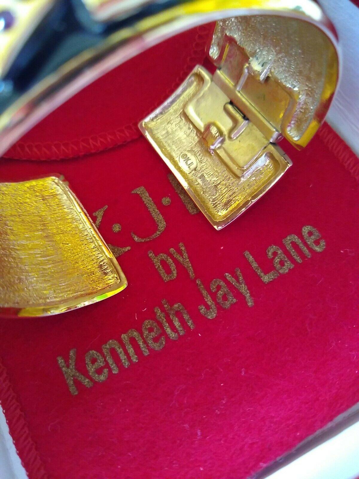 Women's Kenneth Jay Lane KJL Jeweled Black Enamel Maltese Cross Runway Cuff Bracelet 