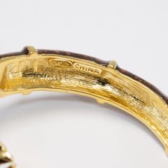 Kenneth Jay Lane KJL Lion Bracelet with Brown Enamel, Blue Crystals, in Gold