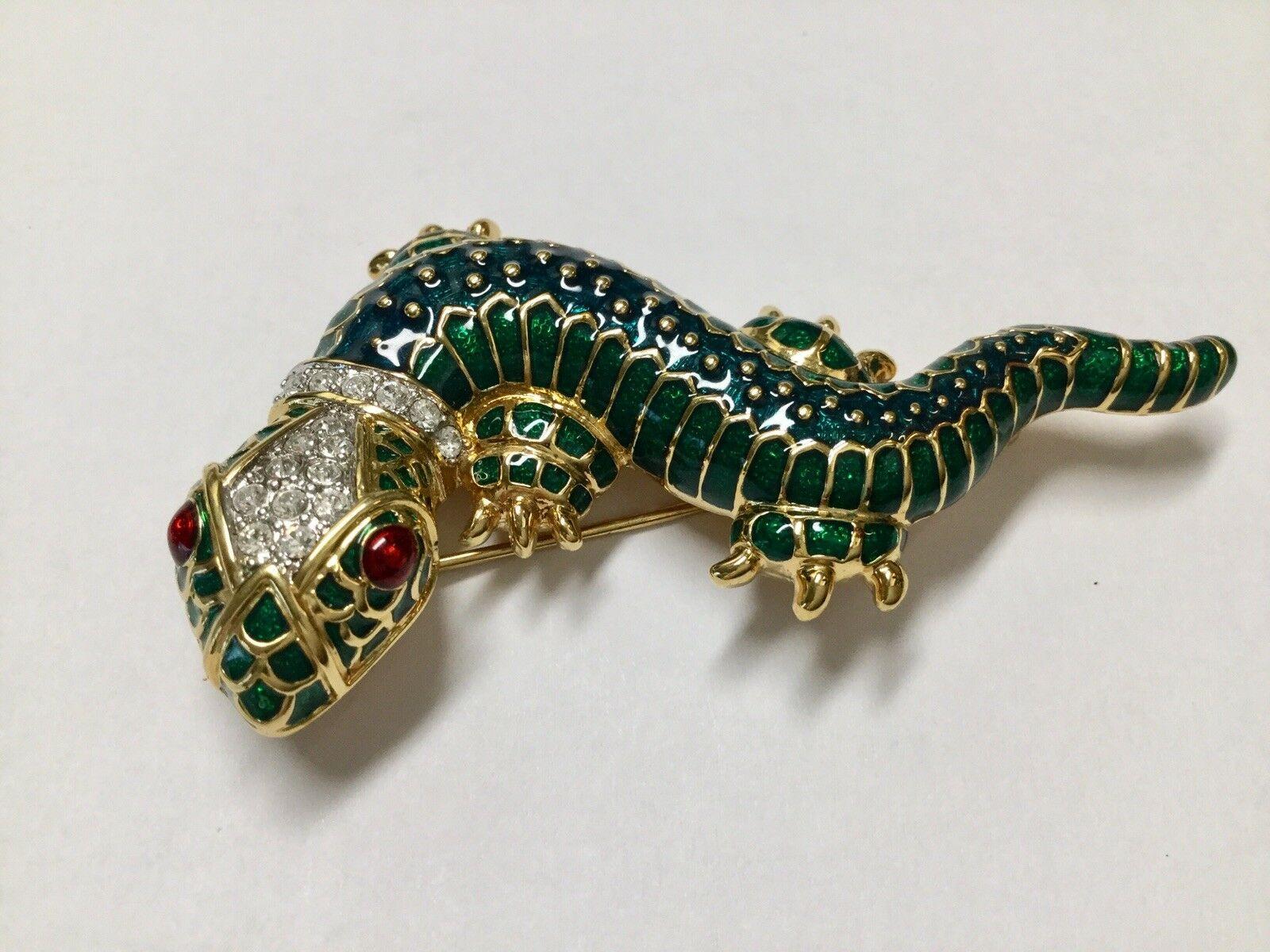 Kenneth Jay Lane KJL Eidechse Salamander Emaille Kristall Anstecknadel Brosche im Zustand „Hervorragend“ im Angebot in Montreal, QC