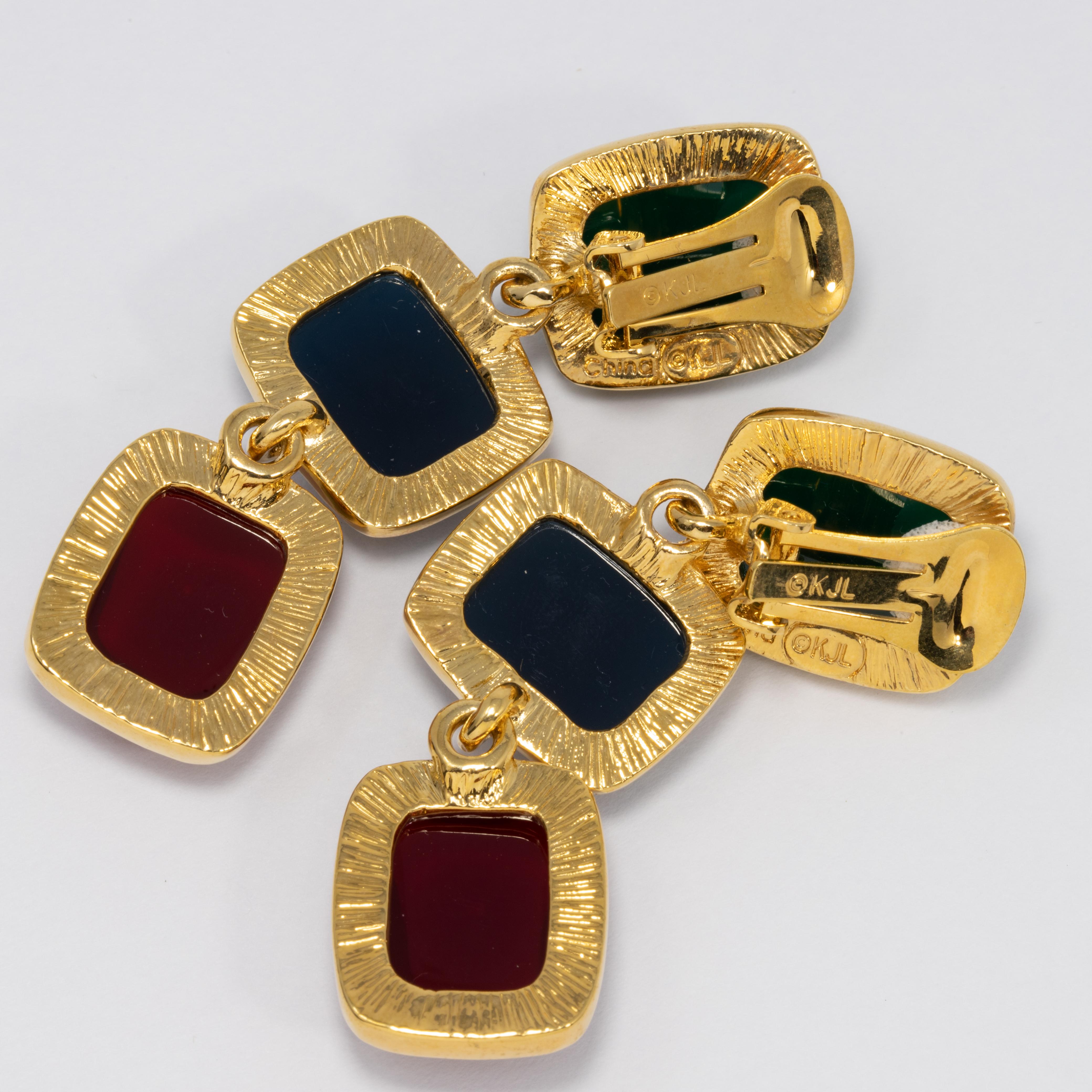 Kenneth Jay Lane KJL Multicolor Jelly Cabochon Gold Lünette Tropfen-Ohrringe im Zustand „Neu“ im Angebot in Milford, DE