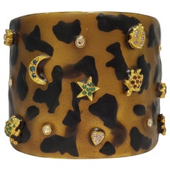 Kenneth Jay Lane KJL Pave Crystal Raised Motif Bangle Bracelet Leopard Pattern