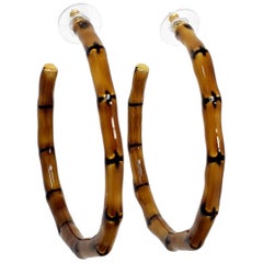 Kenneth Jay Lane KJL Resin Olive Bamboo Open Hoop Earrings