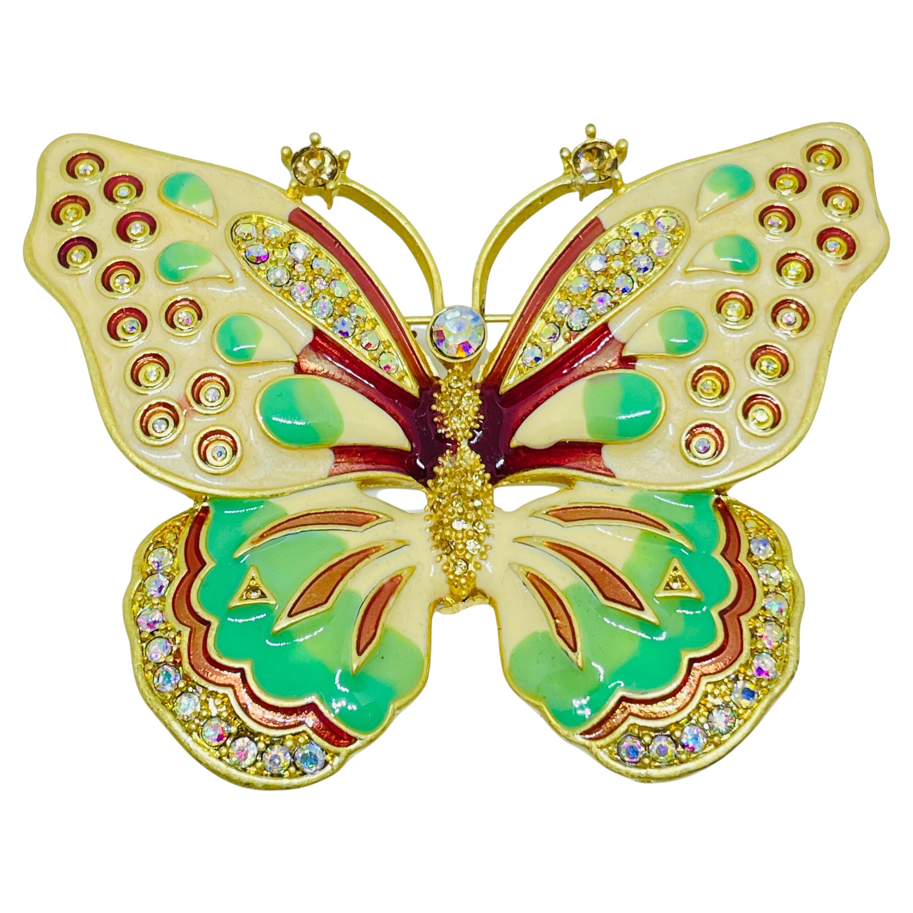 KENNETH JAY LANE KJL signiert Vintage Pastell Emaille Strass Schmetterling Brosche im Angebot