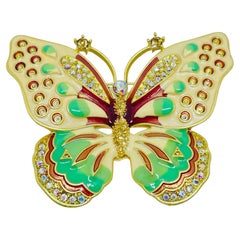 KENNETH JAY LANE KJL signed vintage pastel enamel rhinestone butterfly brooch