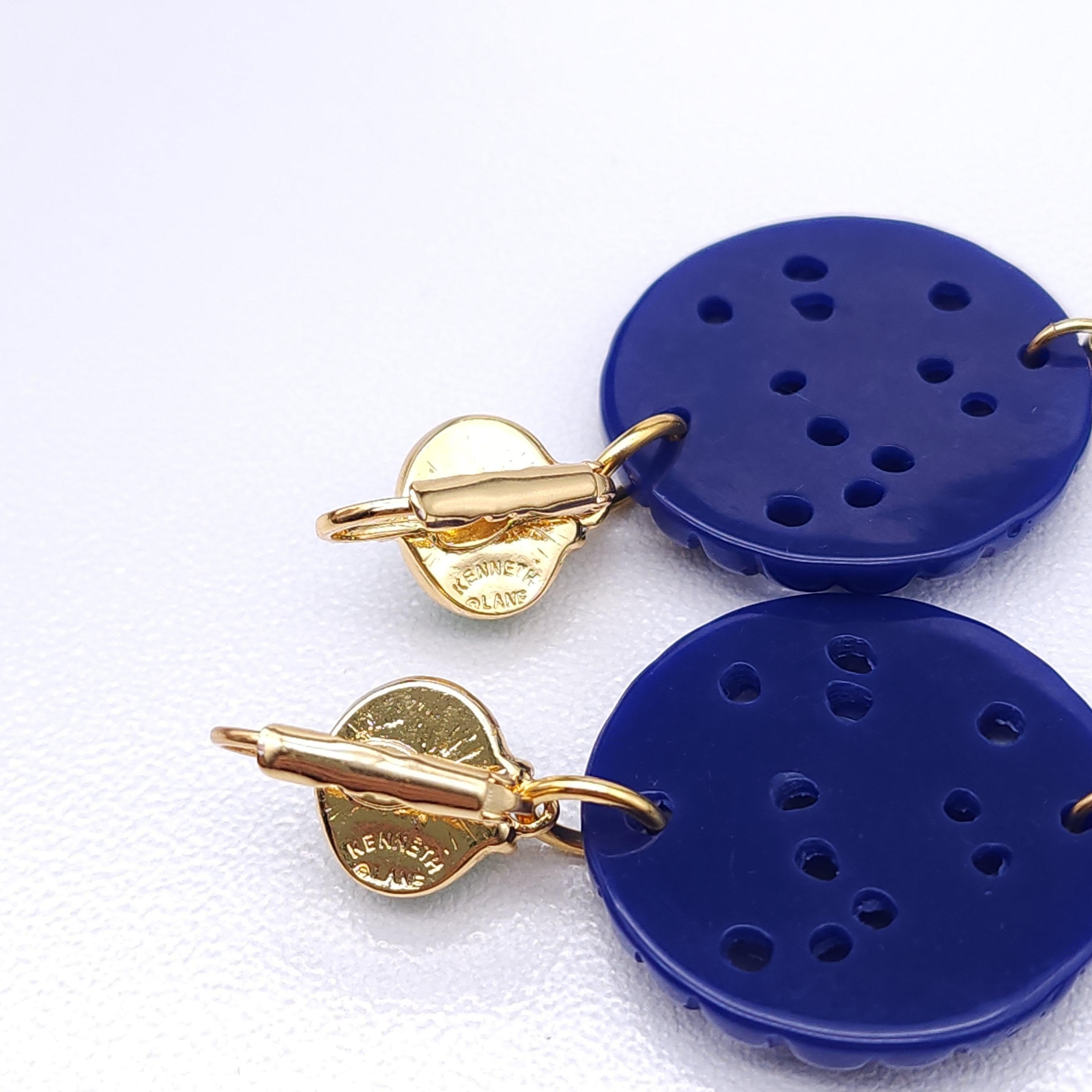 Kenneth Jay Lane Lapis Jade Drop Wire Earrings in Gold, Blue & Green, Couture In New Condition For Sale In Milford, DE