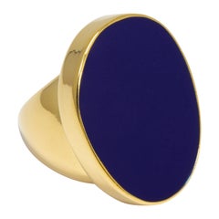 Kenneth Jay Lane Lapis Lazuli Blue Flat Enamel Oval Cocktail Ring in Gold, KJL
