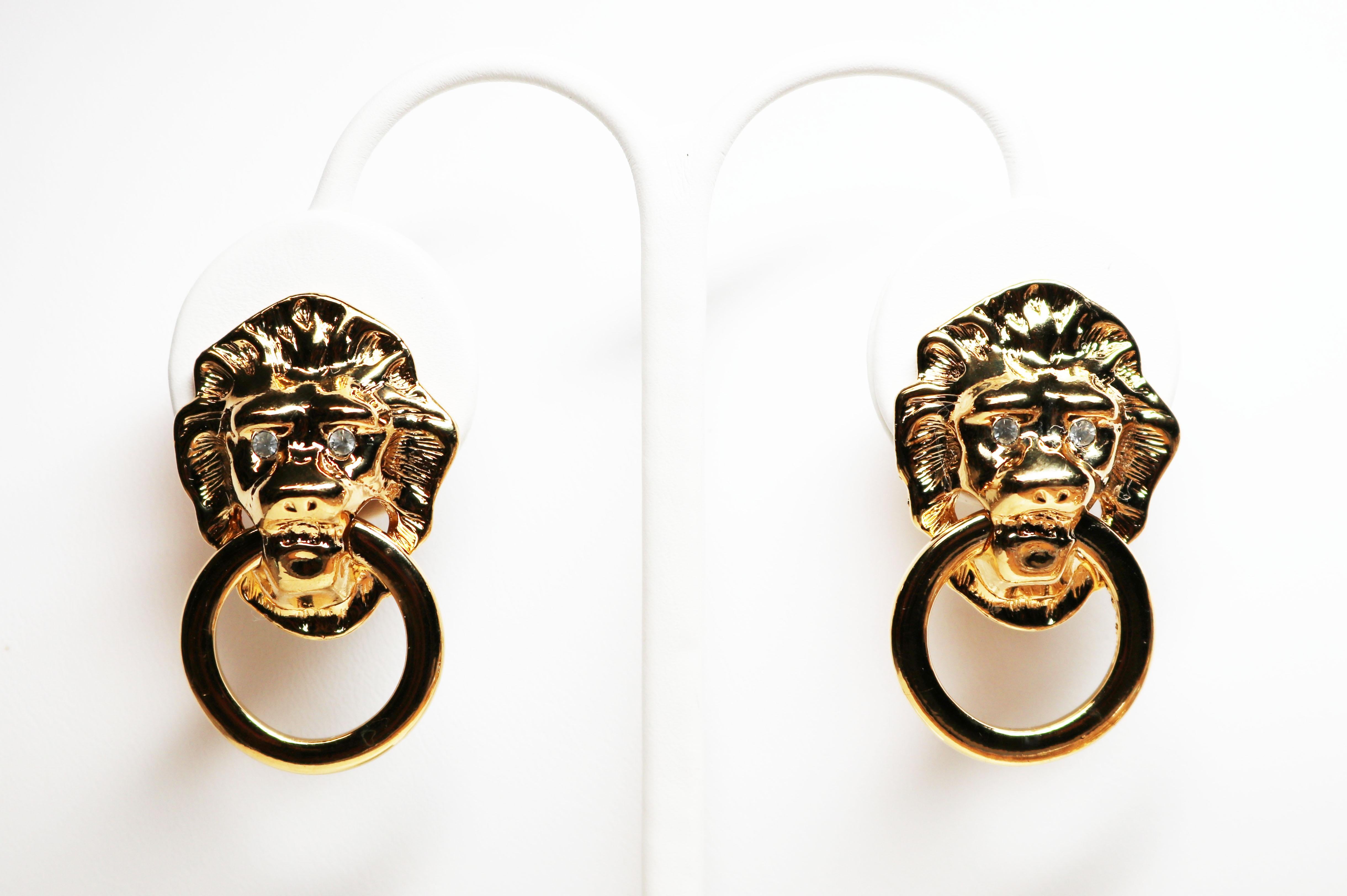 Kenneth Jay Lane Lion's Head Doorknocker Earrings For Sale 6