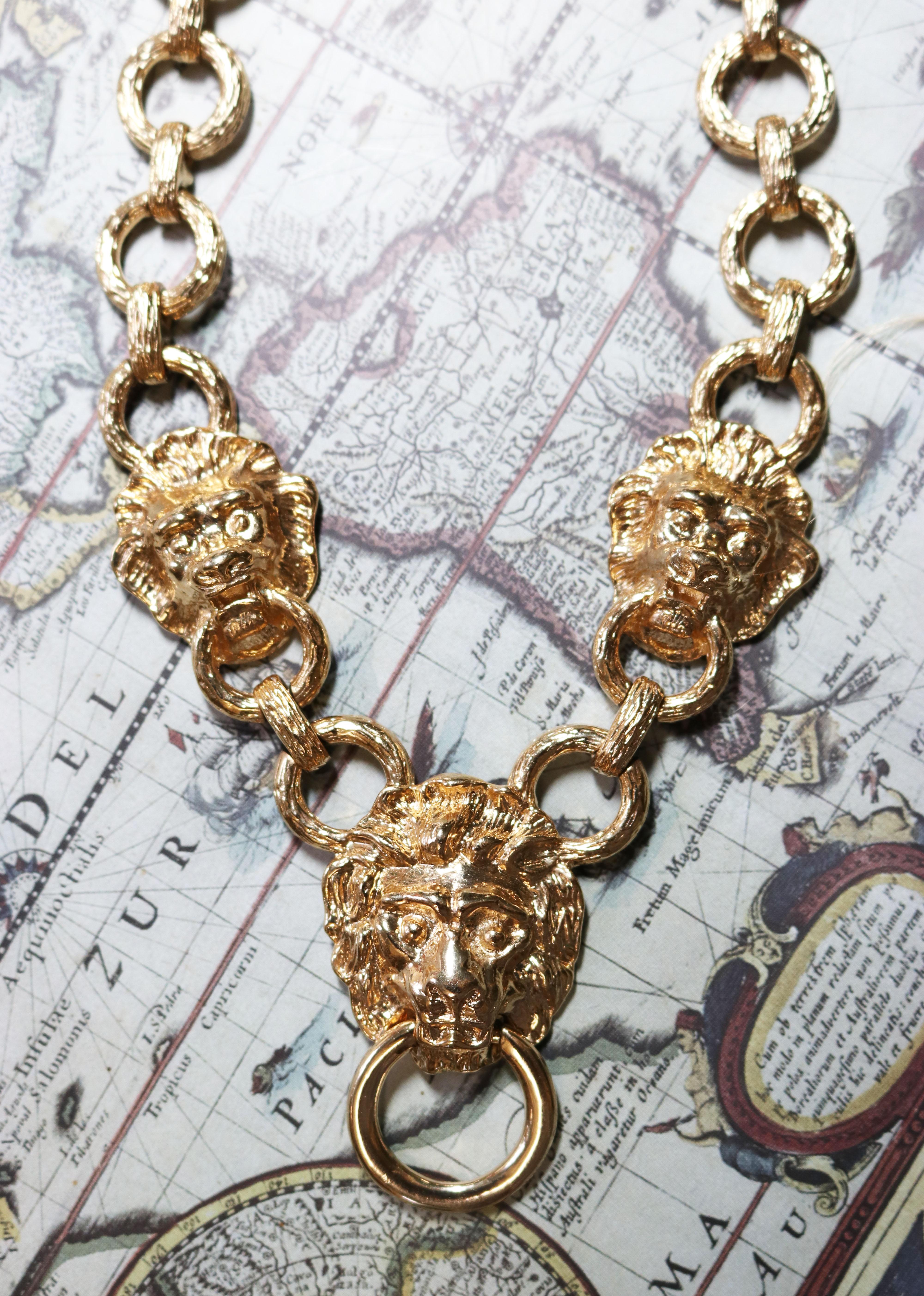 Women's or Men's Kenneth Jay Lane Lion's Head Doorknocker Necklace For Sale