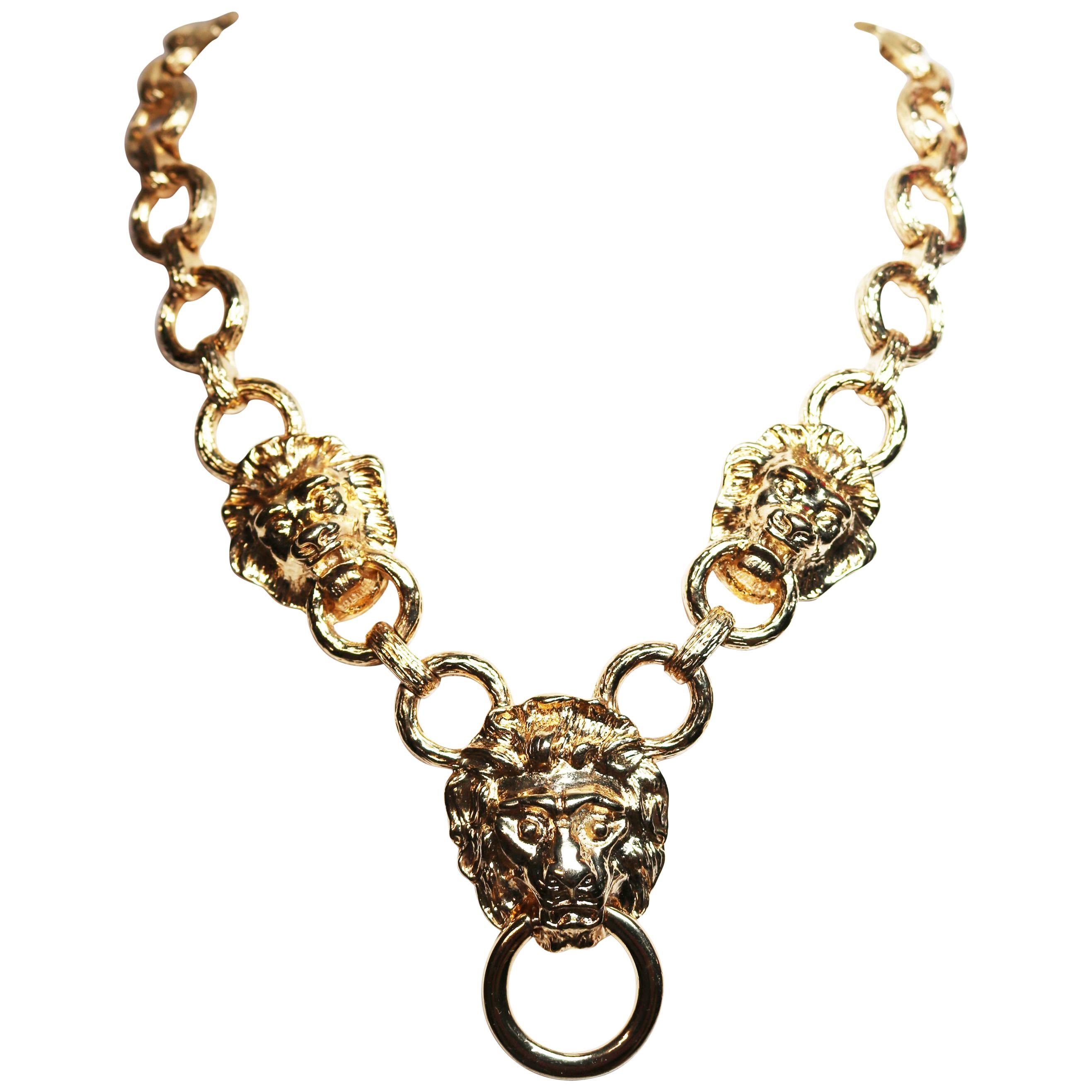 Kenneth Jay Lane Lion
s Head Doorknocker Necklace For Sale