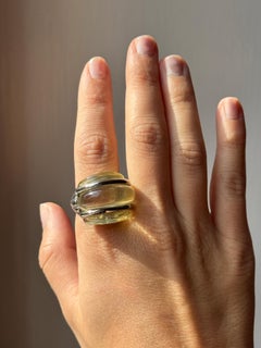 Kenneth Jay Lane Lucite Ribbed Dome Cocktail Vintage Modernist Ring